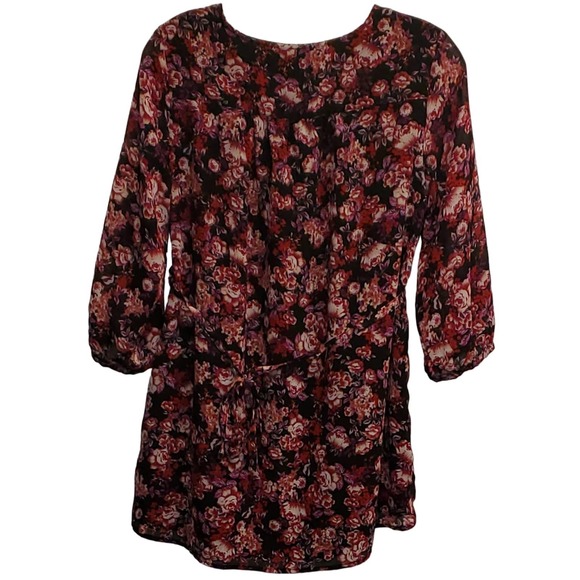 Ingrid & Isabel Maternity Floral Flowy Black and Burgundy Blouse Size Small - Picture 2 of 9